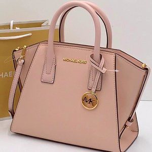 Michael Kors Avril Small Leather Top-Zip Satchel Powder Blush color